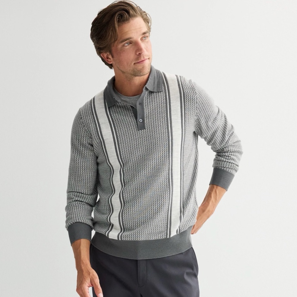 Apt. 9 Men's Gray and Cream Patterned Crewneck Sweater